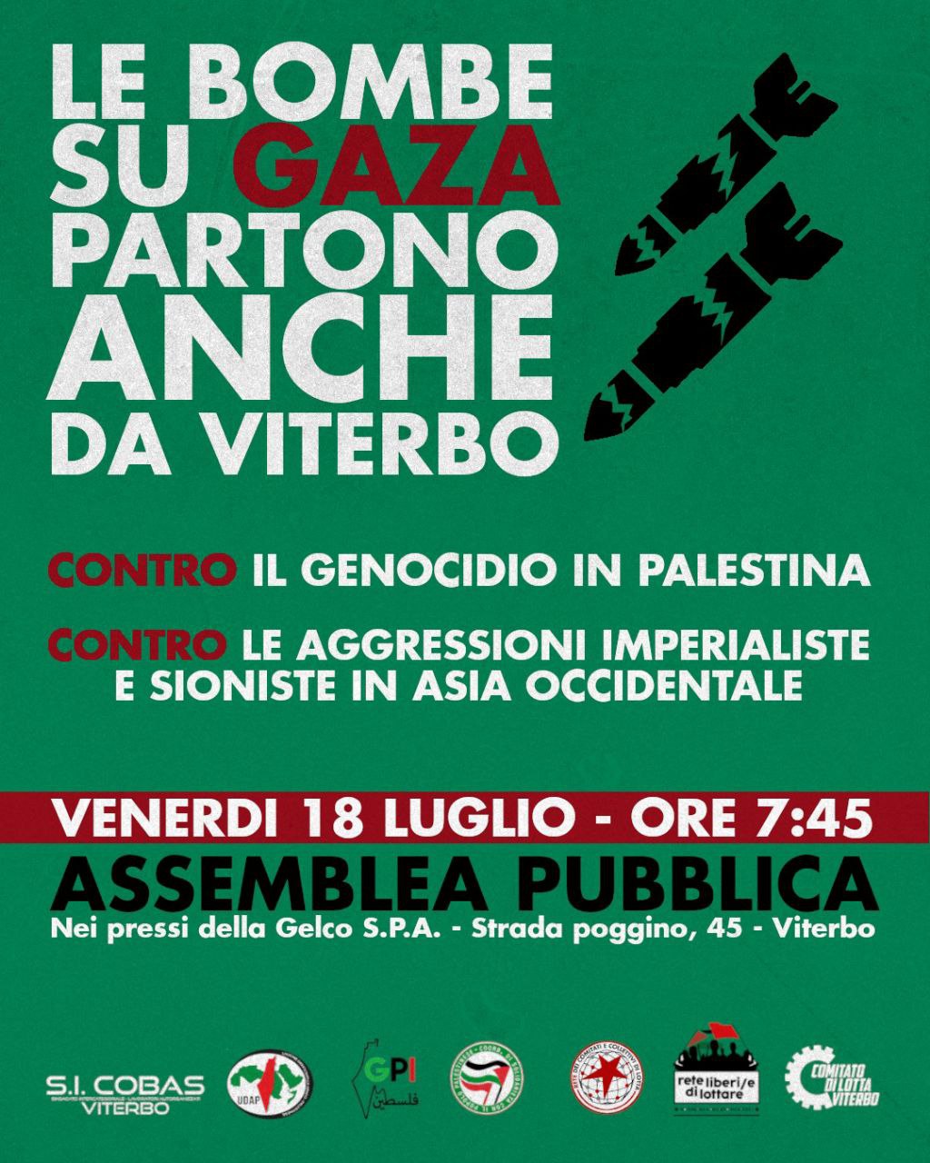 Le bombe su Gaza partono anche da Viterbo